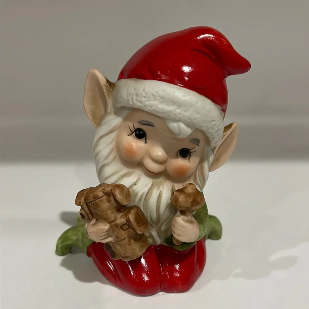 Vintage 1960's Homco, Santa's Workshop Elf Making a Train #5406